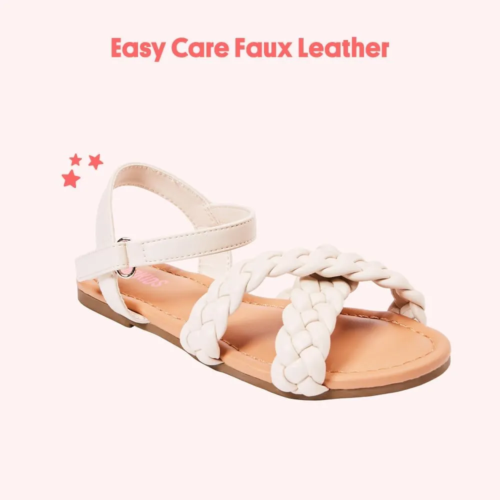 FabKids Girls Braided Open Toe Ankle Strap Flat Lightly Padded Sandals Summer Holiday Party Dress Shoes for Toddler Little Kid Big Kid
