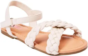 FabKids Girls Braided Open Toe Ankle Strap Flat Lightly Padded Sandals Summer Holiday Party Dress Shoes for Toddler Little Kid Big Kid