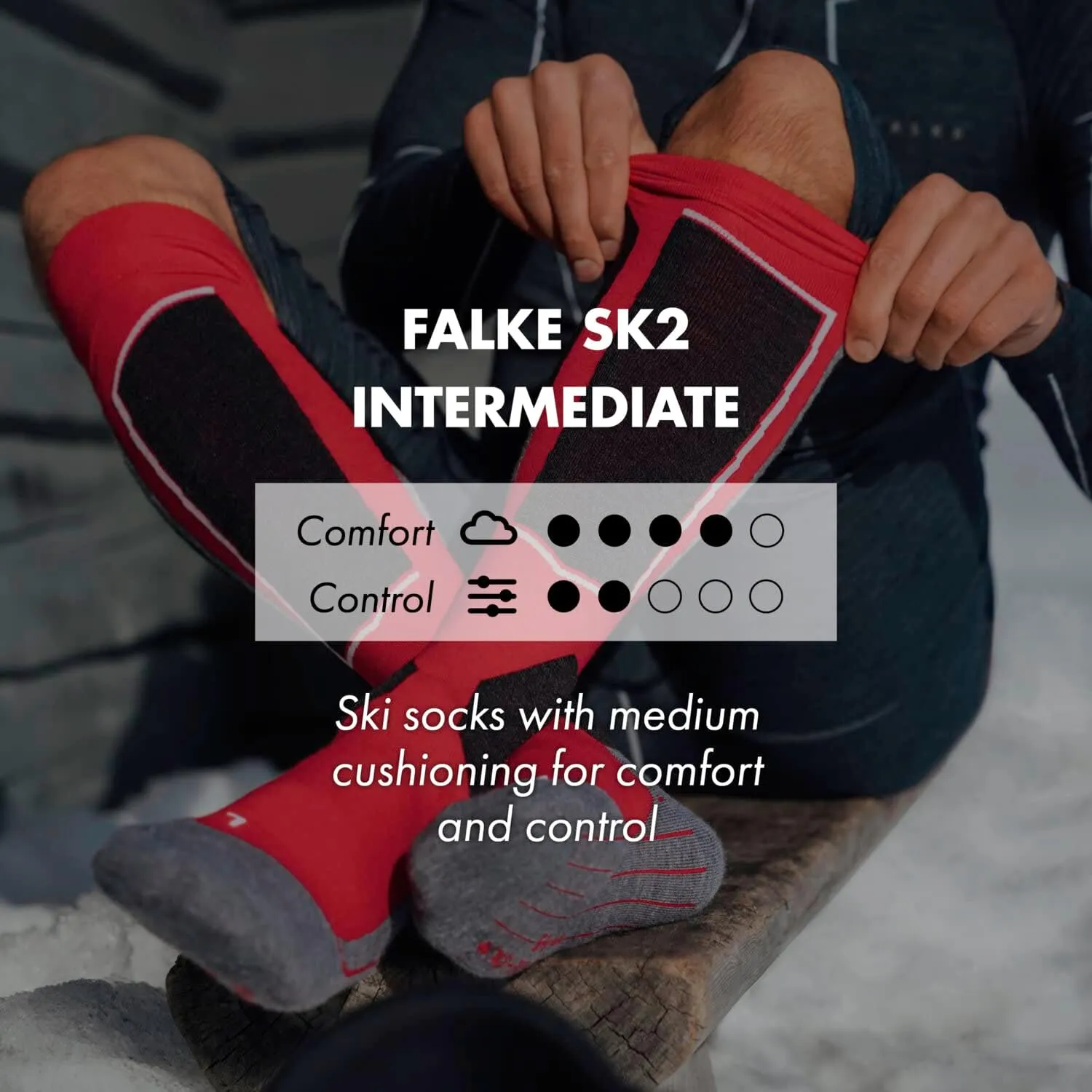 FALKE Men's SK2 Intermediate Wool Ski Socks, Padded, Quick Dry, 1 Pair