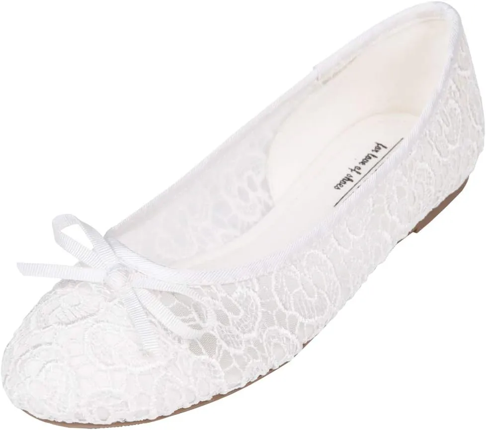 FEVERSOLE Round Toe Lace Ballet Crochet Flats Women's Comfy Breathable Shoes