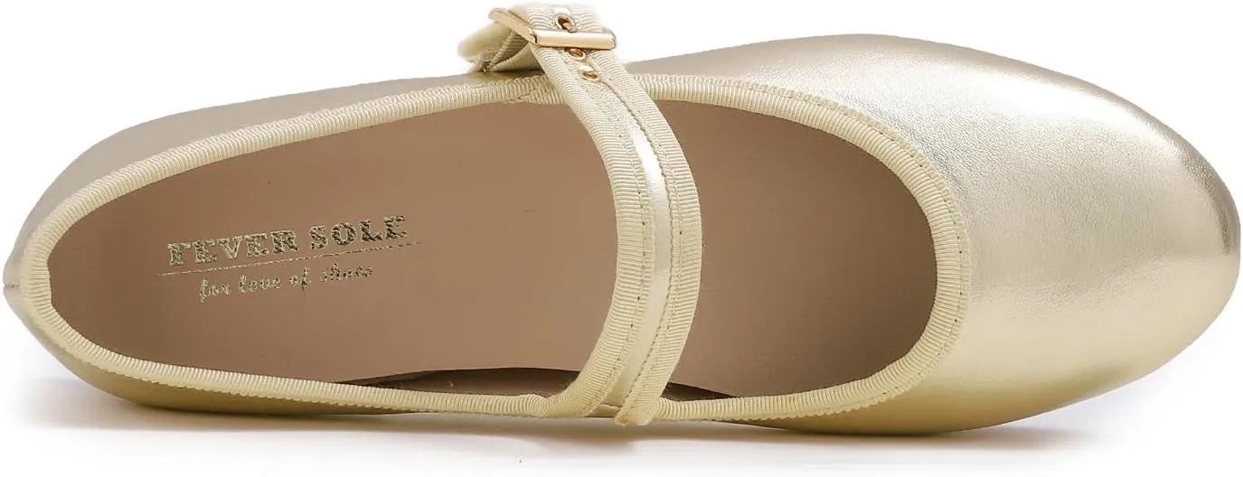 FEVERSOLE Women's Soft Cushion Extra Padded Comfort Round Toe Mary Jane Metal Buckle Fashion Ballet Flats Walking Shoes