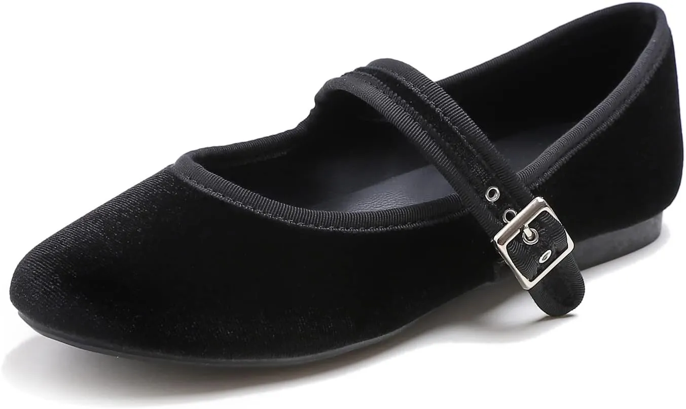 FEVERSOLE Women's Soft Cushion Extra Padded Comfort Round Toe Mary Jane Metal Buckle Fashion Ballet Flats Walking Shoes