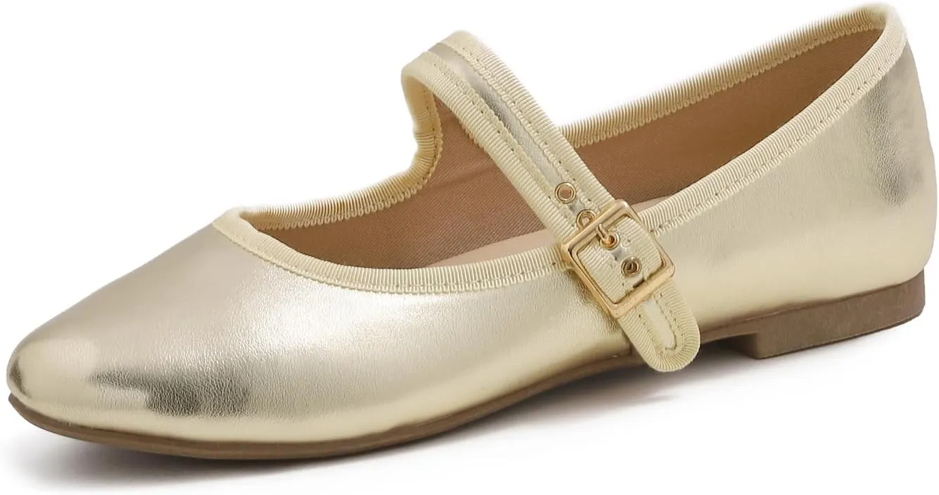 FEVERSOLE Women's Soft Cushion Extra Padded Comfort Round Toe Mary Jane Metal Buckle Fashion Ballet Flats Walking Shoes