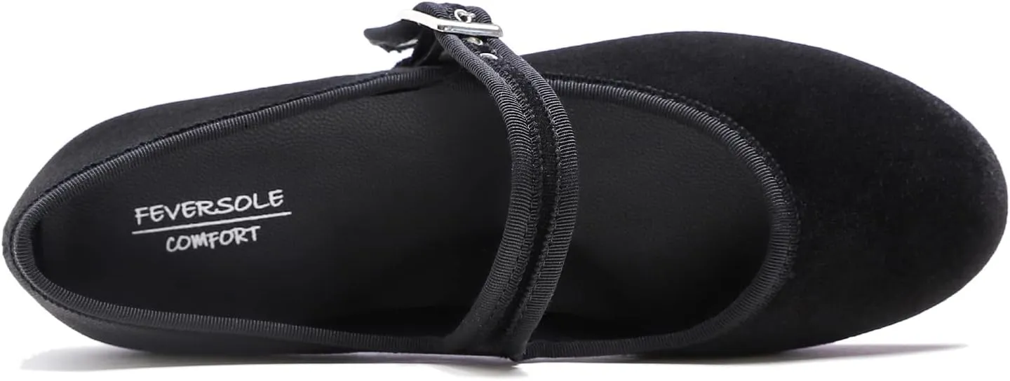 FEVERSOLE Women's Soft Cushion Extra Padded Comfort Round Toe Mary Jane Metal Buckle Fashion Ballet Flats Walking Shoes