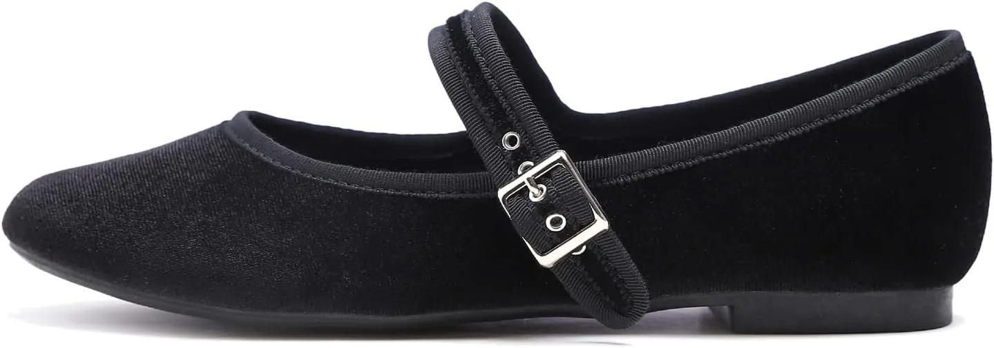 FEVERSOLE Women's Soft Cushion Extra Padded Comfort Round Toe Mary Jane Metal Buckle Fashion Ballet Flats Walking Shoes