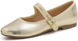 FEVERSOLE Women's Soft Cushion Extra Padded Comfort Round Toe Mary Jane Metal Buckle Fashion Ballet Flats Walking Shoes