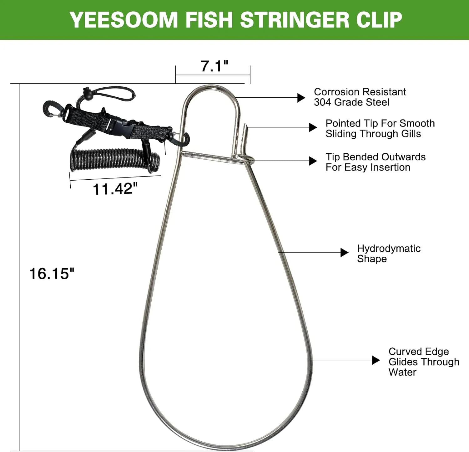 Fish Stringer Clip Large, Fishing Stringer Carry Multiple Large Fish, Quick Release 78”Steel Core Lanyard, Designed for Spearfishing, Kayak Fishing & Scuba Diving, Stainless