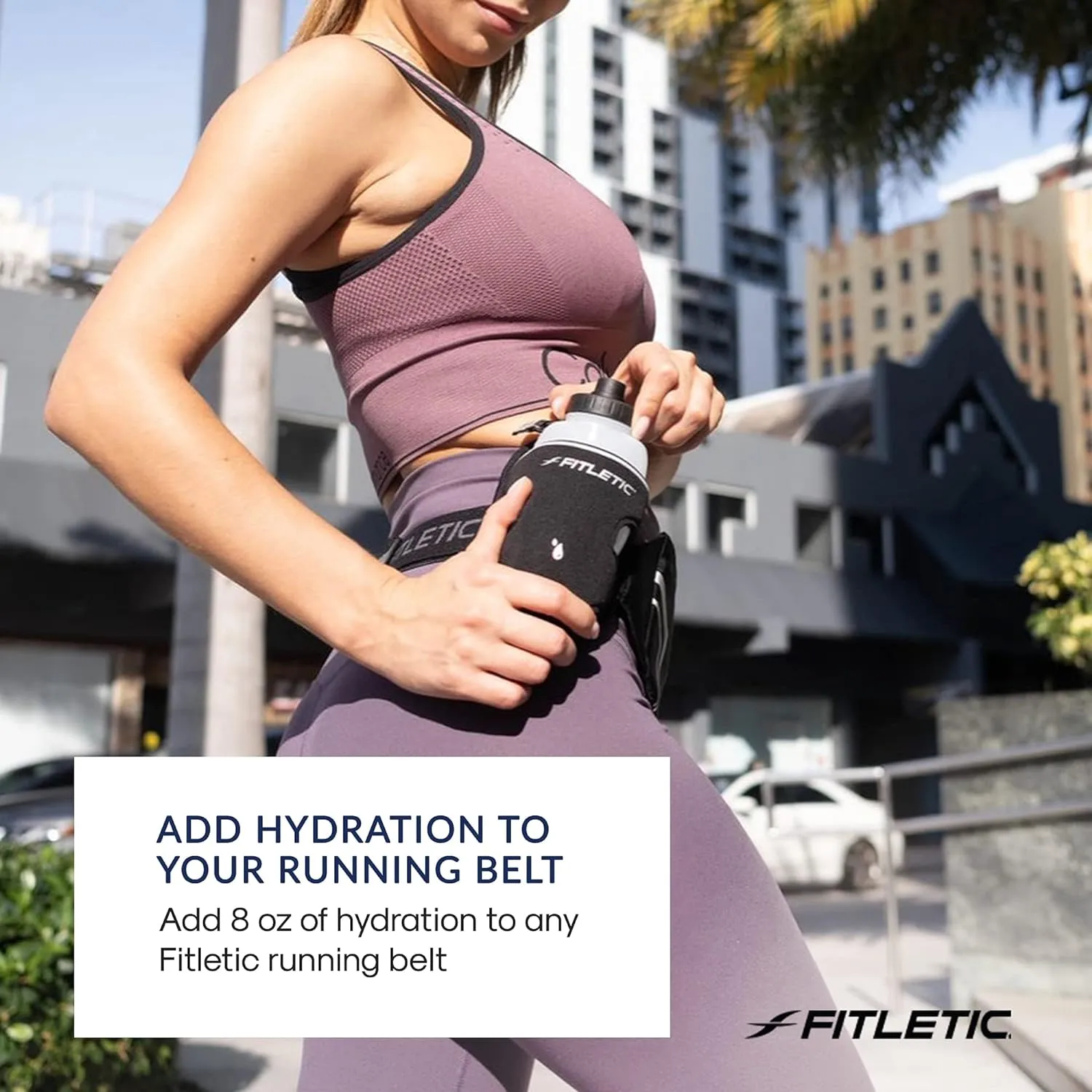 Fitletic 8-ounce Sport Water Bottle with Holster Attachable to Belts. No-Bite Cap Quick Hydration for Daily Running, Marathon, Triathlon