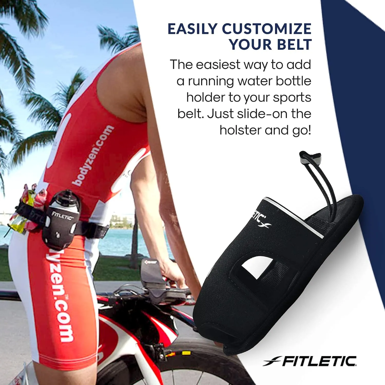 Fitletic 8-ounce Sport Water Bottle with Holster Attachable to Belts. No-Bite Cap Quick Hydration for Daily Running, Marathon, Triathlon