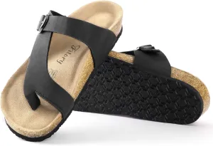 FITORY Women's Cork Footbed Slide Sandals with Comfort Suede Lining,Summer Arch Support Flat Sandals Size 6-11