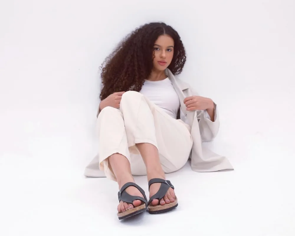 FITORY Women's Cork Footbed Slide Sandals with Comfort Suede Lining,Summer Arch Support Flat Sandals Size 6-11