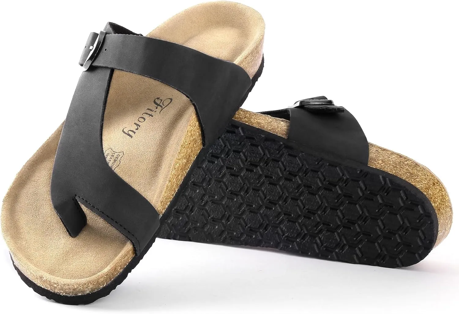 FITORY Women's Cork Footbed Slide Sandals with Comfort Suede Lining,Summer Arch Support Flat Sandals Size 6-11