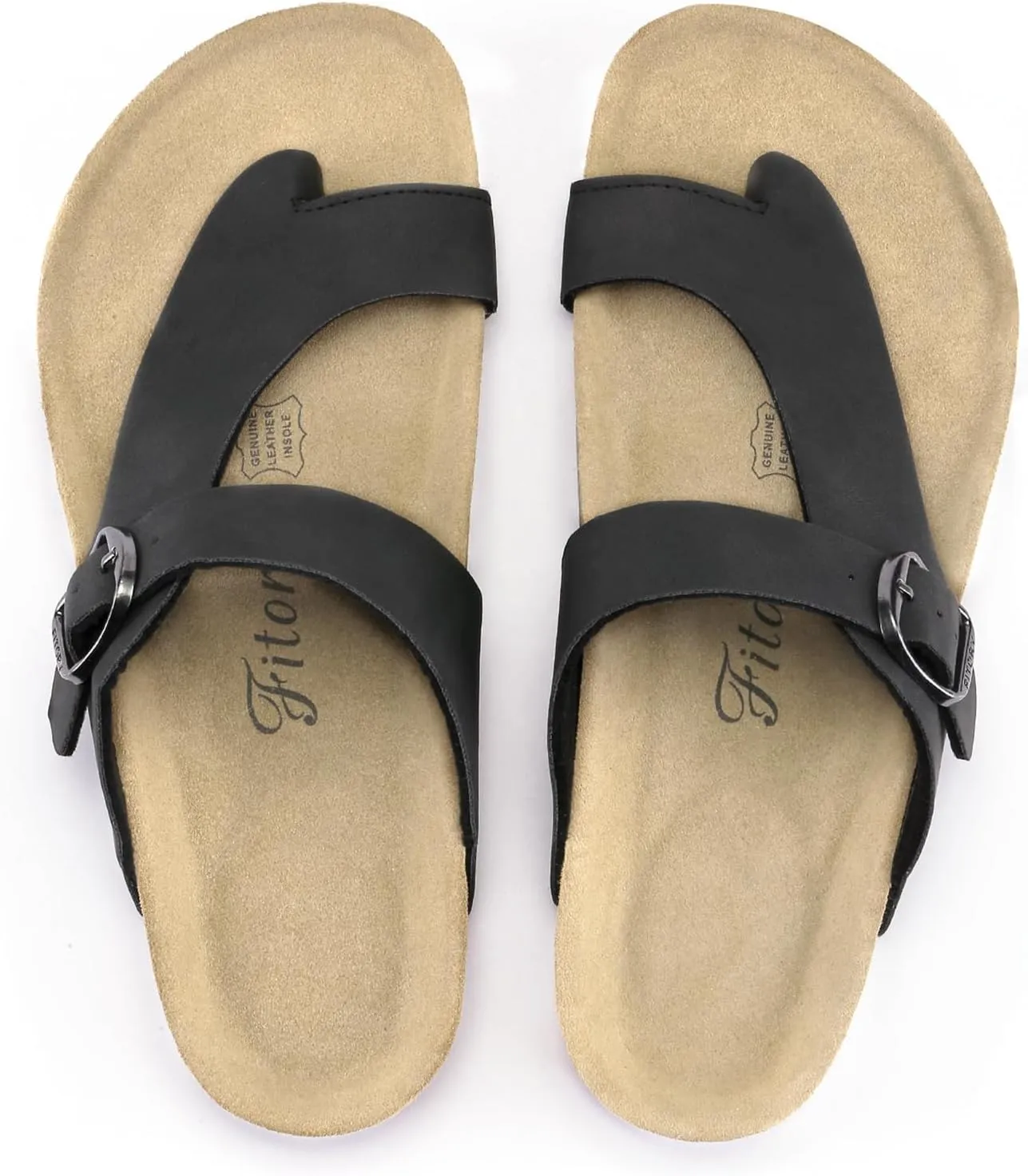 FITORY Women's Cork Footbed Slide Sandals with Comfort Suede Lining,Summer Arch Support Flat Sandals Size 6-11
