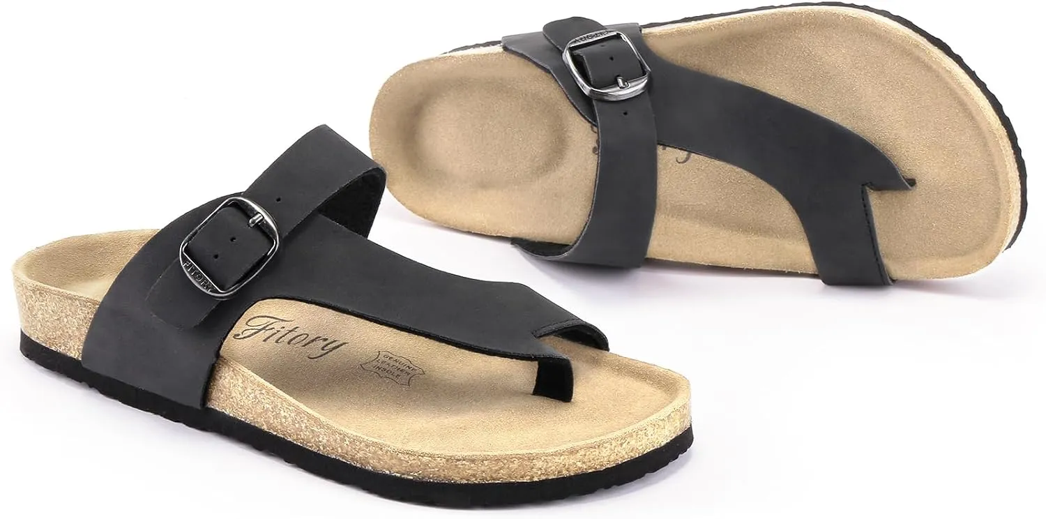 FITORY Women's Cork Footbed Slide Sandals with Comfort Suede Lining,Summer Arch Support Flat Sandals Size 6-11