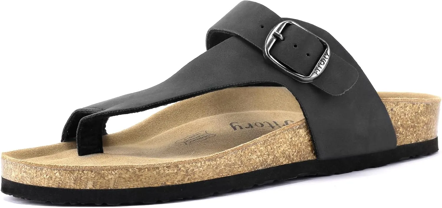 FITORY Women's Cork Footbed Slide Sandals with Comfort Suede Lining,Summer Arch Support Flat Sandals Size 6-11