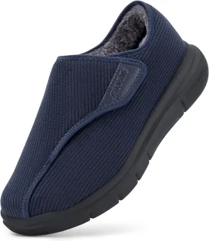 FitVille Diabetic Shoes for Men Extra Wide Width Adjustable Straps Men's Diabetic Shoes with Warm Fur Lining Diabetic Slippers for Men Extra Wide Width Foot Pain Relief Neuropathy