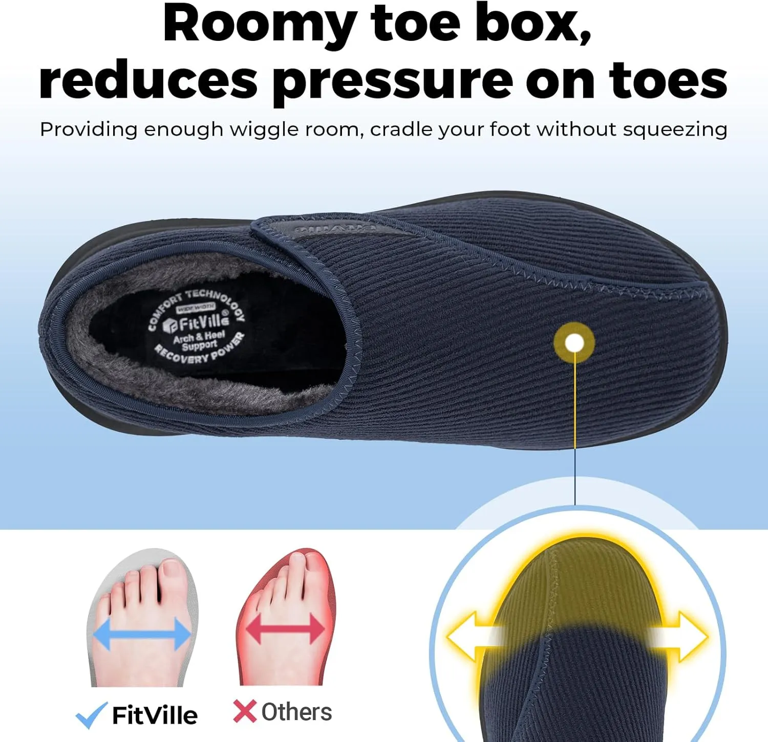 FitVille Diabetic Shoes for Men Extra Wide Width Adjustable Straps Men's Diabetic Shoes with Warm Fur Lining Diabetic Slippers for Men Extra Wide Width Foot Pain Relief Neuropathy