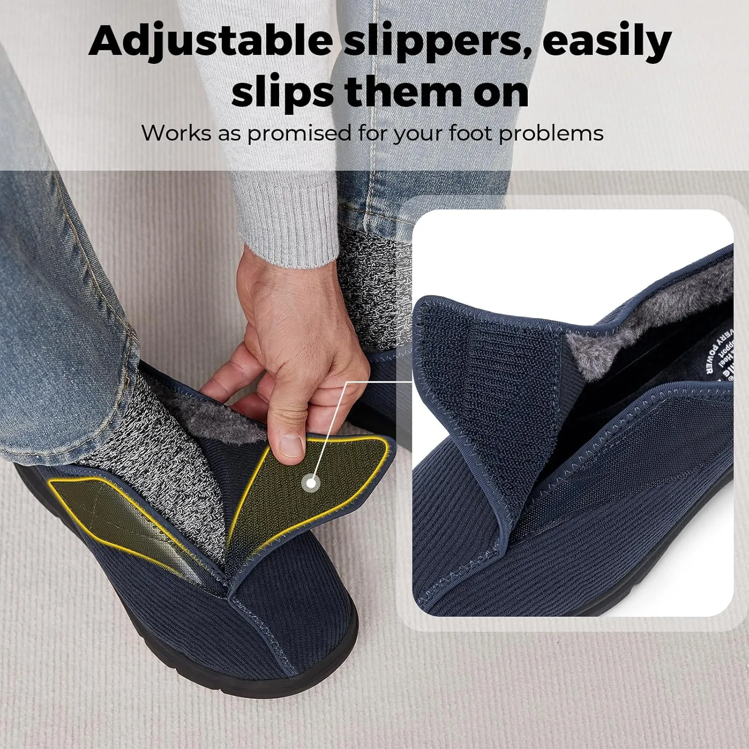 FitVille Diabetic Shoes for Men Extra Wide Width Adjustable Straps Men's Diabetic Shoes with Warm Fur Lining Diabetic Slippers for Men Extra Wide Width Foot Pain Relief Neuropathy
