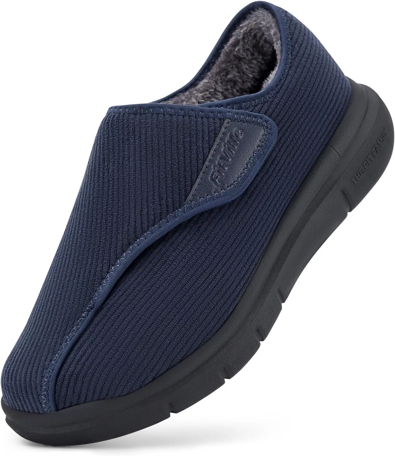 FitVille Diabetic Shoes for Men Extra Wide Width Adjustable Straps Men's Diabetic Shoes with Warm Fur Lining Diabetic Slippers for Men Extra Wide Width Foot Pain Relief Neuropathy