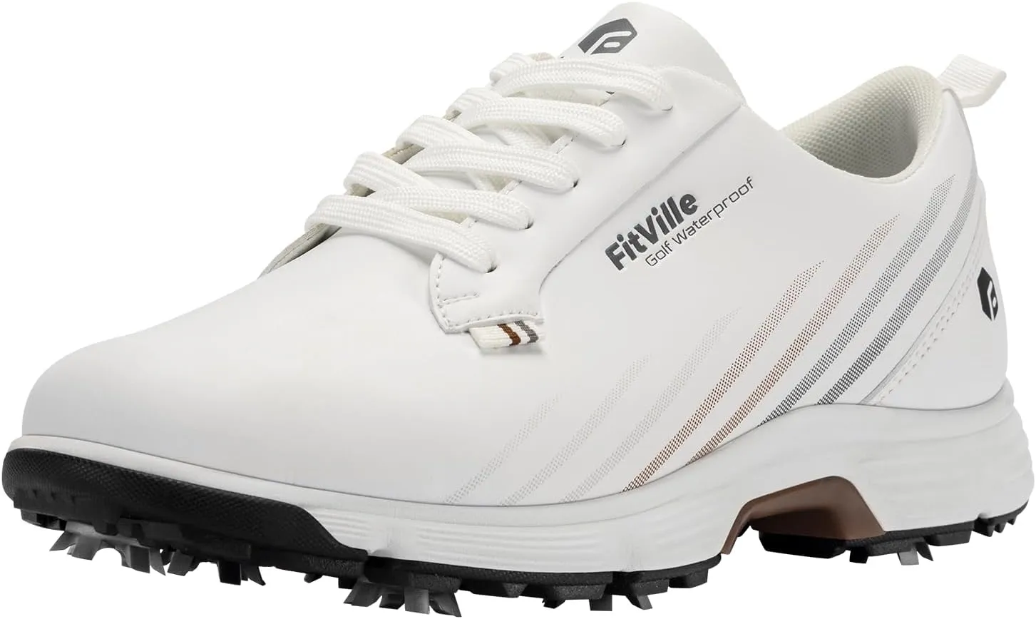 FitVille Wide Mens Golf Shoes Waterproof Lightweight Golf Shoes Men Spiked Extra Cushioning for Flat Feet Arch Support Heel Pain Relief