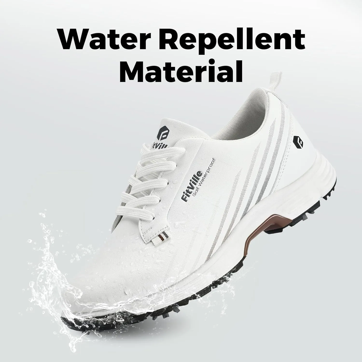 FitVille Wide Mens Golf Shoes Waterproof Lightweight Golf Shoes Men Spiked Extra Cushioning for Flat Feet Arch Support Heel Pain Relief
