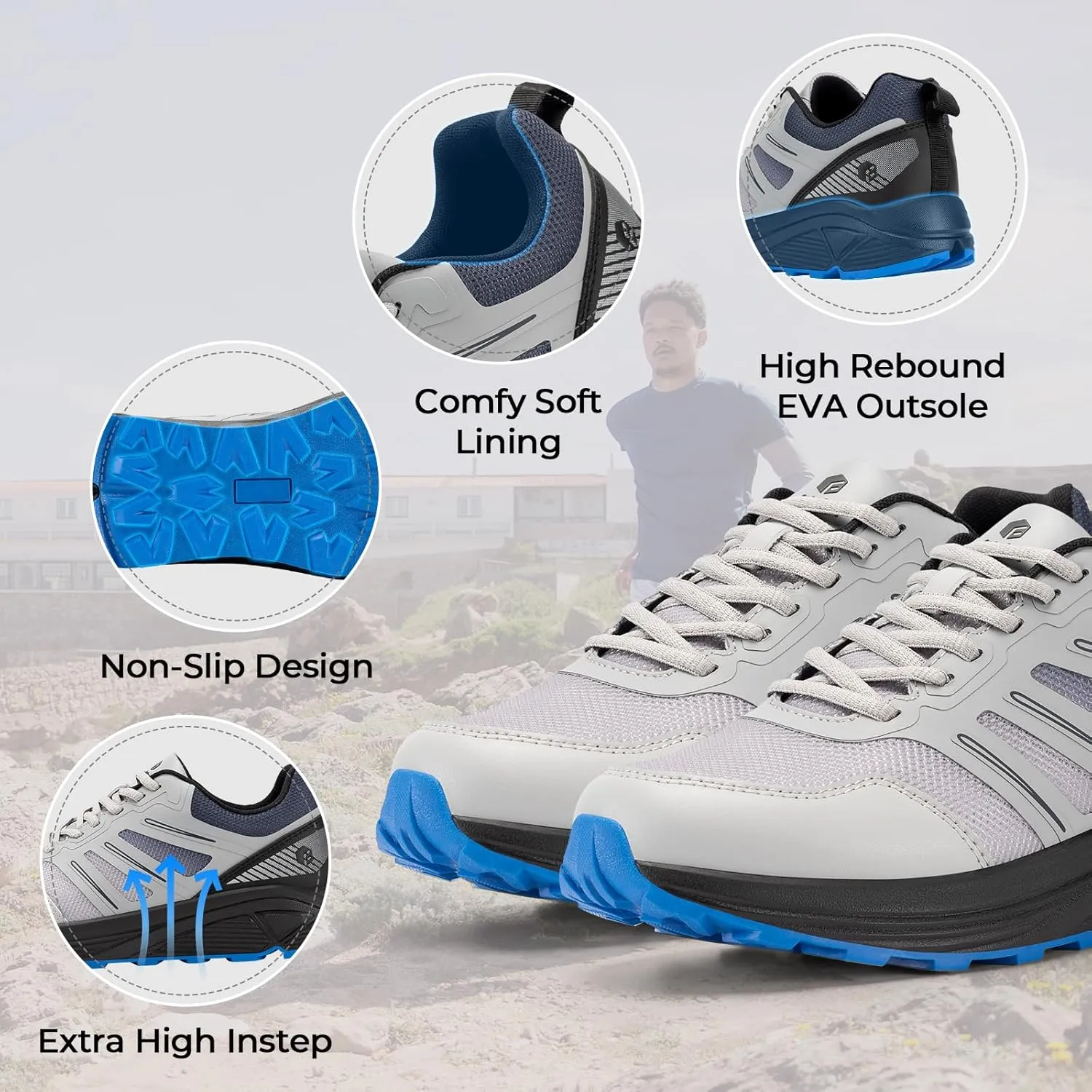 FitVille Wide Toe Box Sneakers for Men - Lightweight, Breathable Running Shoes for Diabetic Men, Flat Feet, Heel Pain & Plantar Fasciitis Relief