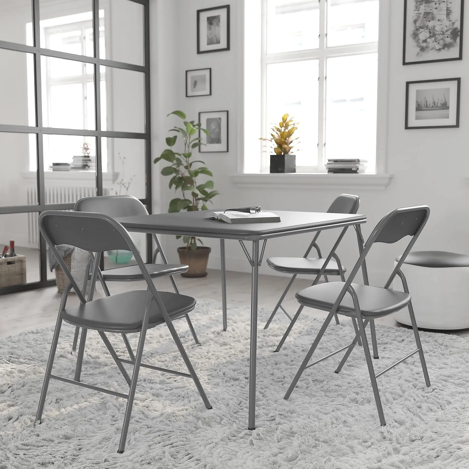 Flash Furniture Madison 5-Piece Folding Card Table and Chairs Set, Portable Event Table and Chairs Set for Indoor and Outdoor Gatherings, Gray
