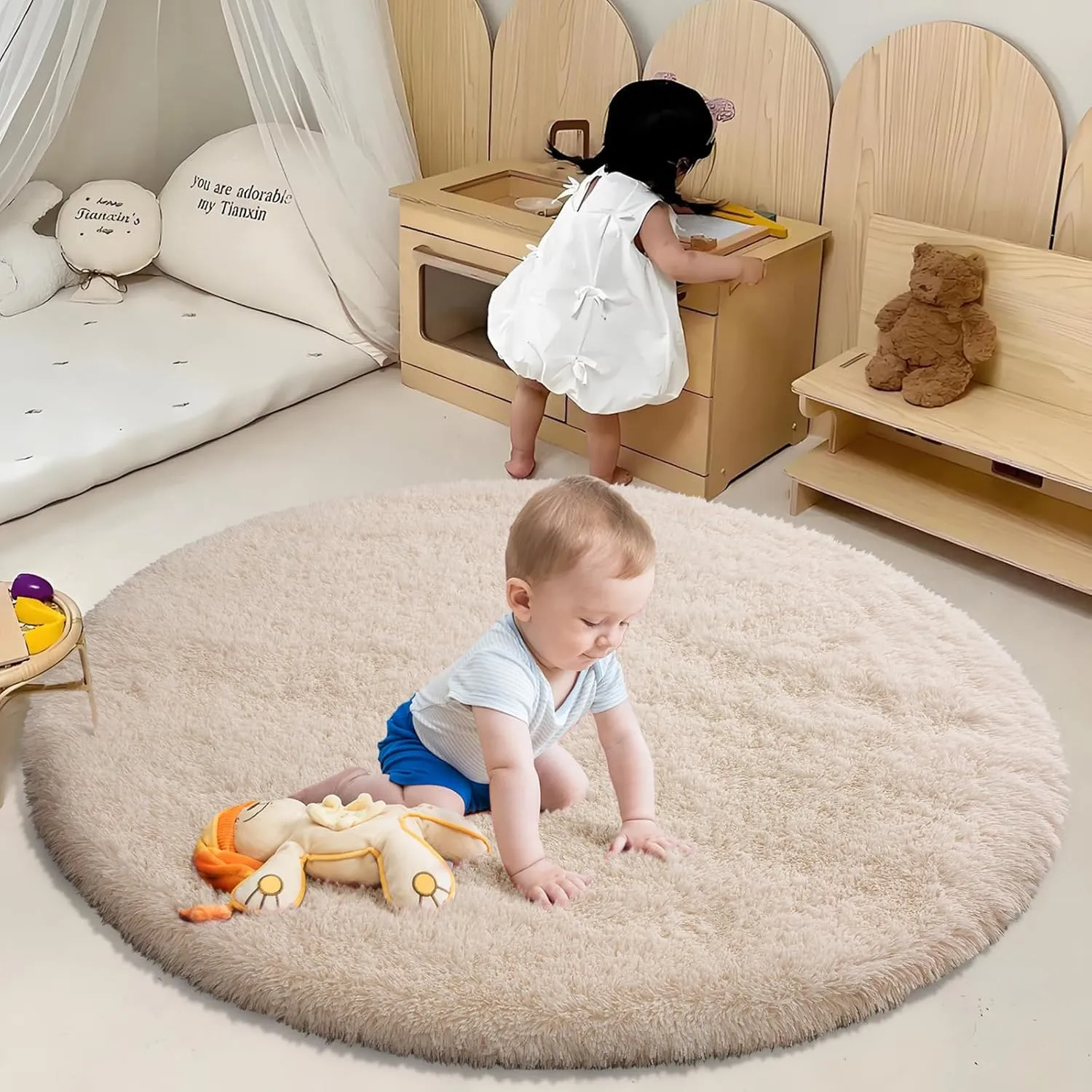 Fluffy Round Area Rugs for Bedroom,3'X3'Shag Circle Area Rugs for Girls Room,Non Slip Fuzzy Plush Rug for Kids Room Living Room and Dorm Home Decor Rug