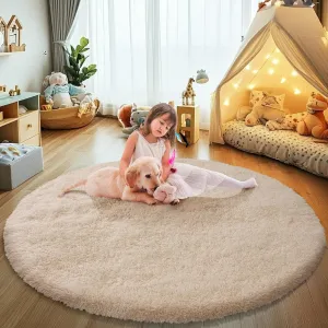 Fluffy Round Area Rugs for Bedroom,3'X3'Shag Circle Area Rugs for Girls Room,Non Slip Fuzzy Plush Rug for Kids Room Living Room and Dorm Home Decor Rug