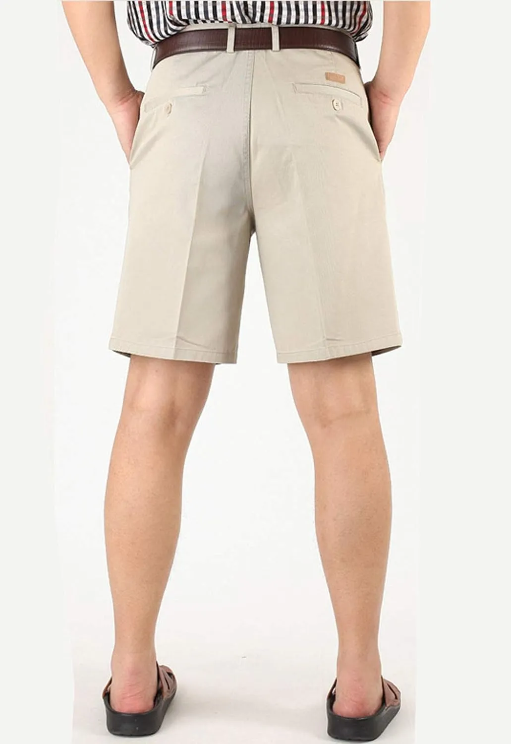 Flygo Men's Classic Fit 7'' Inseam Chino Oxford Shorts Pleated Flat Golf Shorts