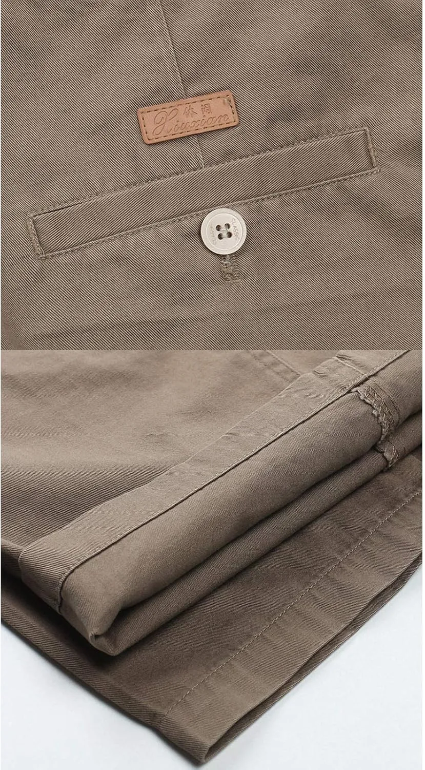 Flygo Men's Classic Fit 7'' Inseam Chino Oxford Shorts Pleated Flat Golf Shorts