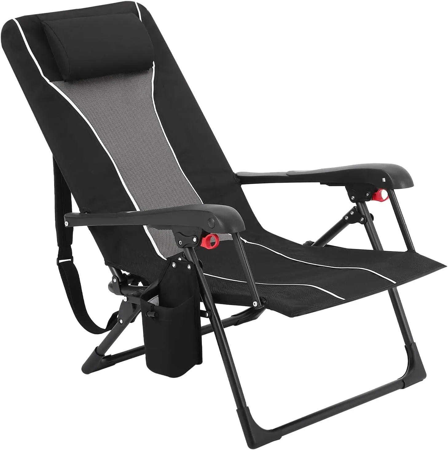 Folding Beach Chair for Adults, Folding Chaise Lounge, Portable Outdoor Camping Recliner, High Back Beach Chairs with Hard Armrest, Sun Lounger for Patio, Garden, 330lb Capacity