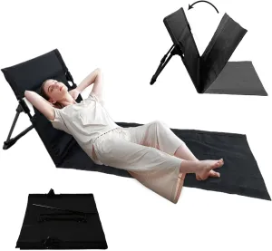 Folding Beach Chair Portable Lounger with Mesh Pocket Waterproof Beach Mat Lounge Chair Sturdy Sun Lounger Seat Mat for Pool, Picnic, Camping Black.