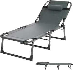 Folding Portable Beds Strong Steel Frame Supports Campers 550lbs, Folding Camping Cots for Adults Backrest Adjustable in 4 Levels, for Camping Tent Office Outdoor Travel Sleep Over(56x172CM)