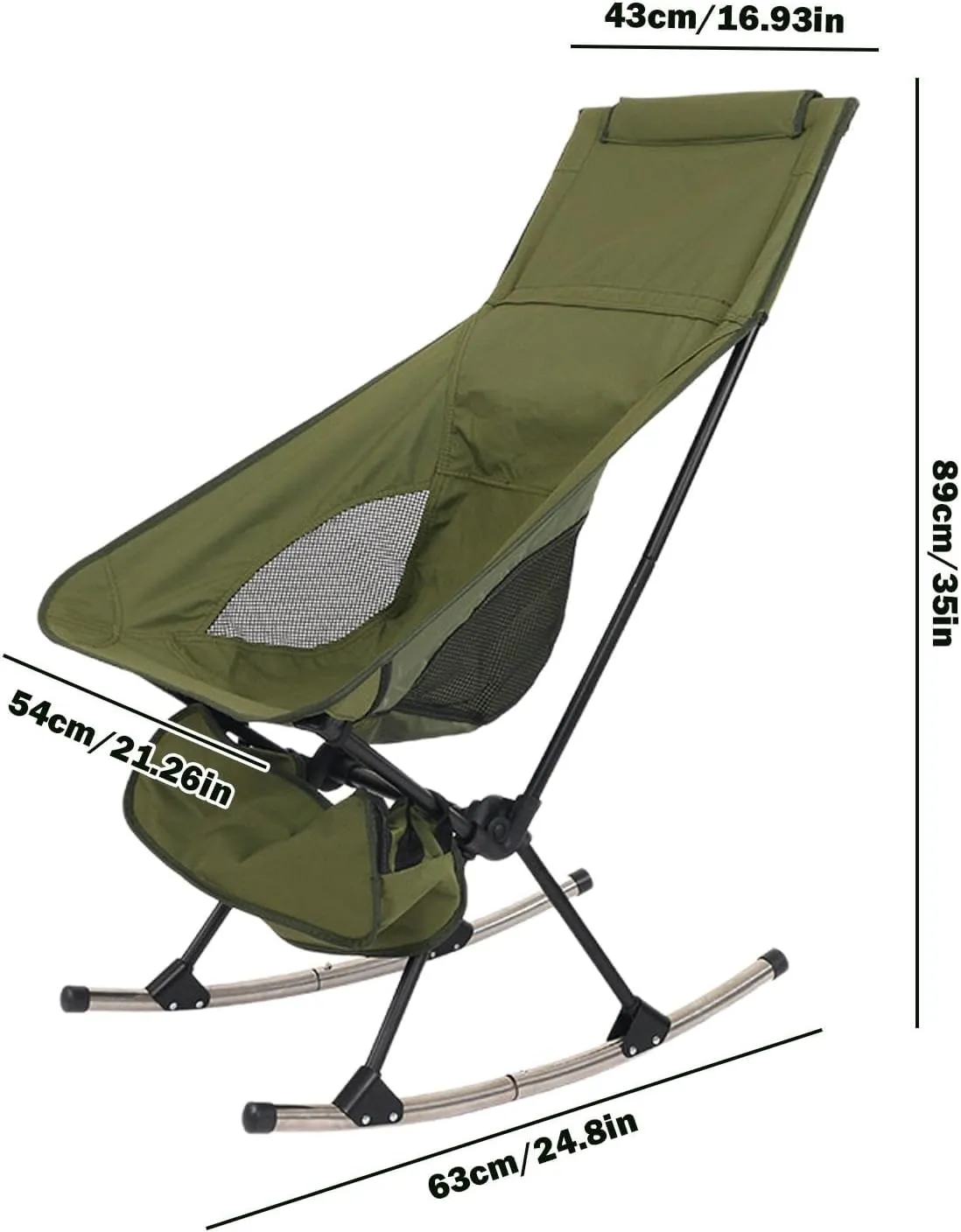 Folding Rocking Chair High Back Support Picnic Chair with Breathable Mesh Back and Oxford Cloth Perfect for Beach Parties.