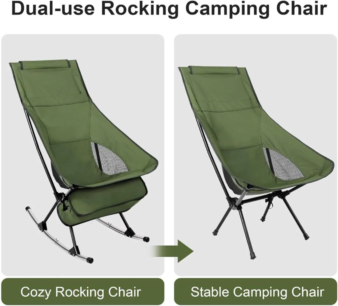 Folding Rocking Chair High Back Support Picnic Chair with Breathable Mesh Back and Oxford Cloth Perfect for Beach Parties.