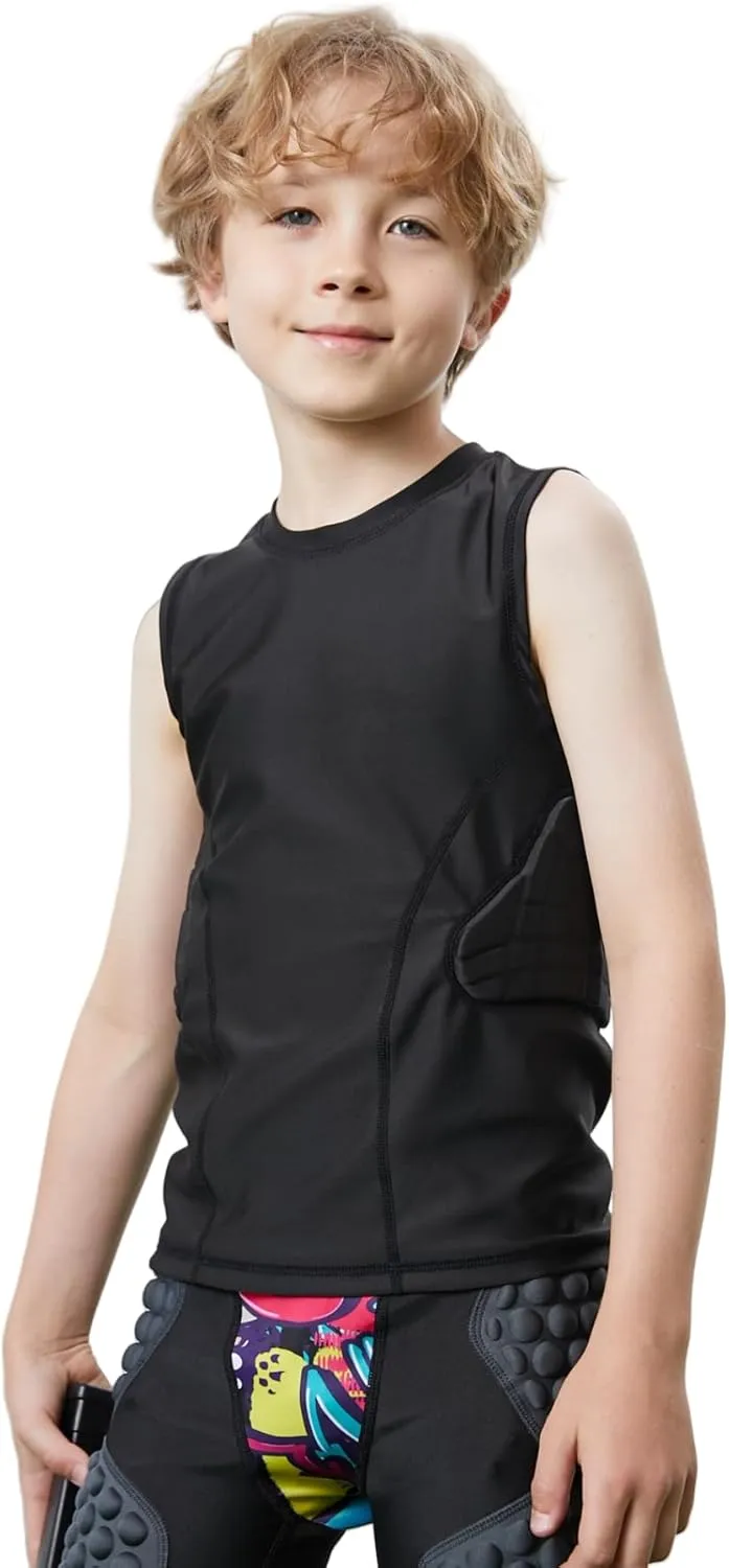 Football Rib Protector Vest for Youth Kids, Lacrosse Padded Comression Shirts for Boys & Girls