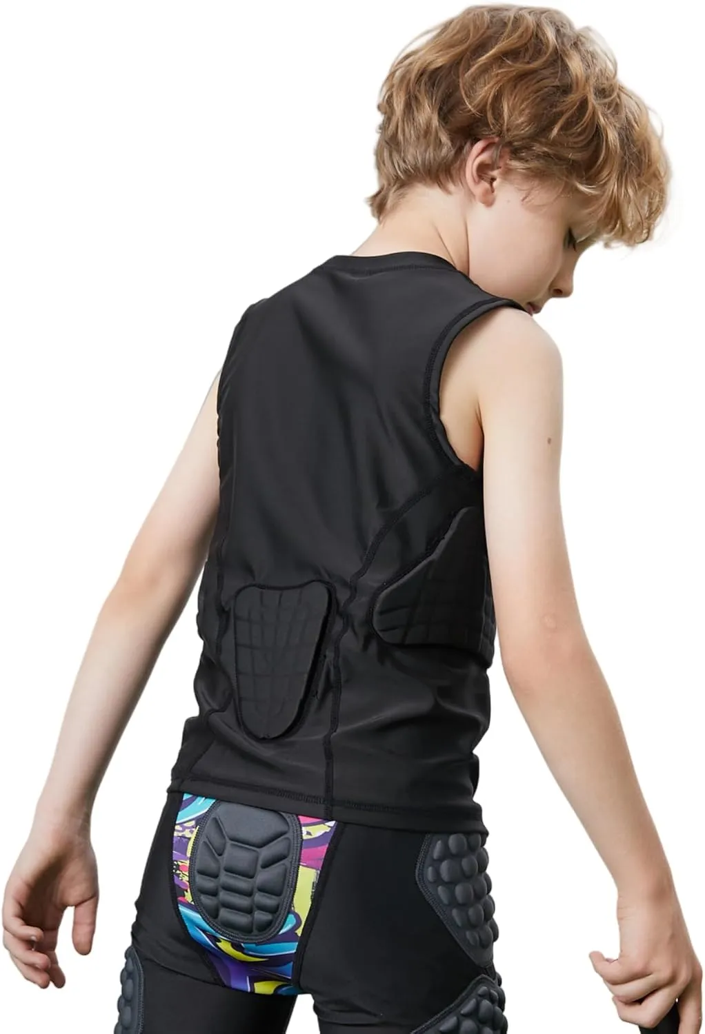 Football Rib Protector Vest for Youth Kids, Lacrosse Padded Comression Shirts for Boys & Girls