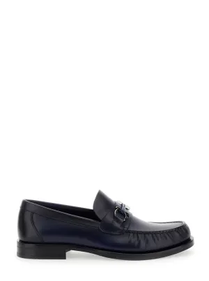 Fort' Blue Slip-On Loafers With Gancini Detail In Brushed Leather