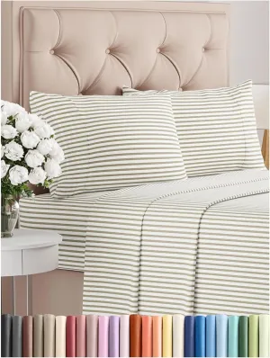 Full Size 4 Piece Sheet Set - Comfy Breathable & Cooling Bed Sheets Set - Hotel Luxury Bedding for Women, Men, Kids, Teens, Boys & Girls - Deep Pockets, Soft, Wrinkle Free - Oeko-Tex - Beige Stripes 2