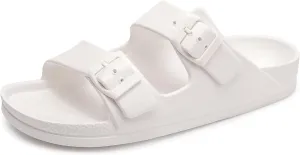FUNKYMONKEY Women's Comfort Slides Double Buckle Adjustable Plastics Flat Sandals
