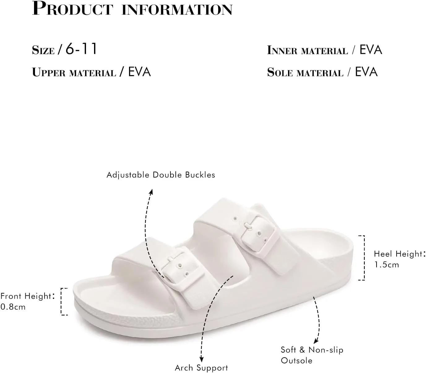 FUNKYMONKEY Women's Comfort Slides Double Buckle Adjustable Plastics Flat Sandals