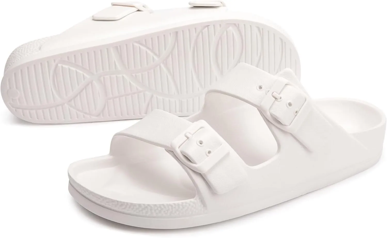 FUNKYMONKEY Women's Comfort Slides Double Buckle Adjustable Plastics Flat Sandals