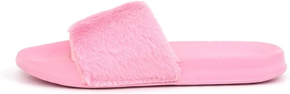 FUNKYMONKEY Women's Slides Faux Fur Cute Fuzzy Slippers Comfort Flat Sandals