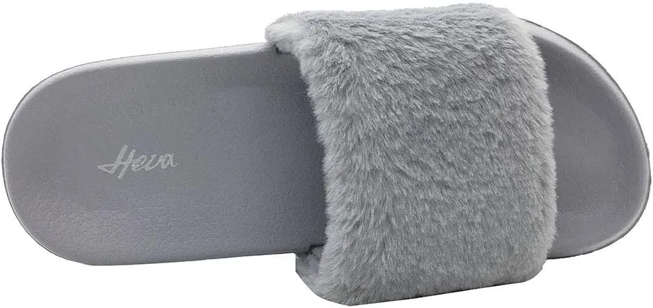 FUNKYMONKEY Women's Slides Faux Fur Cute Fuzzy Slippers Comfort Flat Sandals