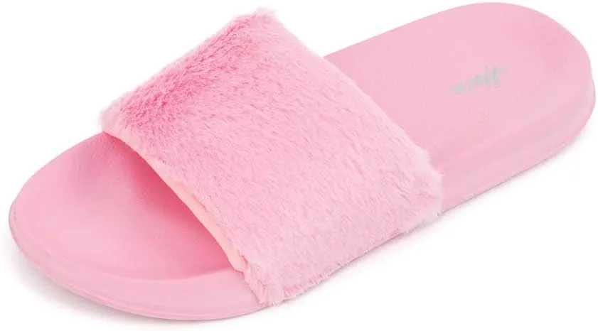 FUNKYMONKEY Women's Slides Faux Fur Cute Fuzzy Slippers Comfort Flat Sandals