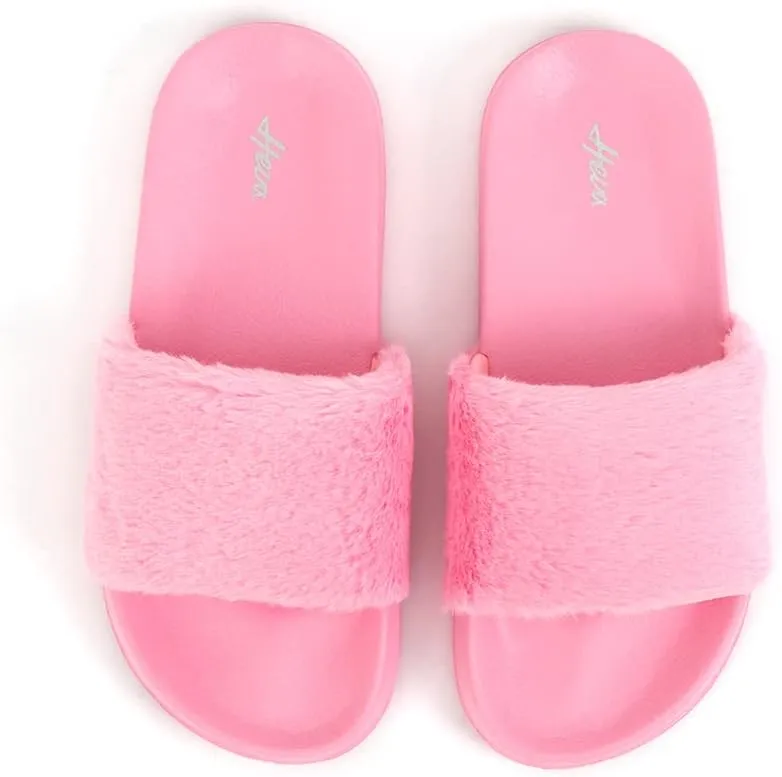 FUNKYMONKEY Women's Slides Faux Fur Cute Fuzzy Slippers Comfort Flat Sandals