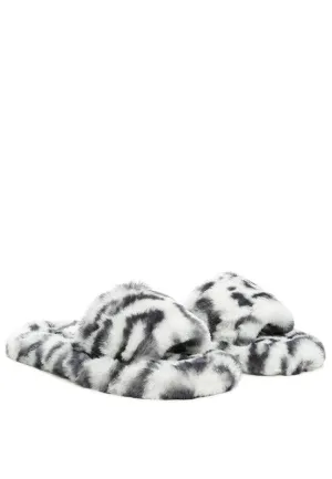 FURRY ZEBRA FLAT SLIDES
