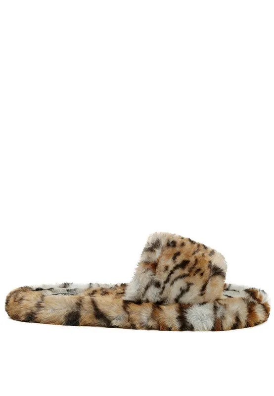 FURRY ZEBRA FLAT SLIDES