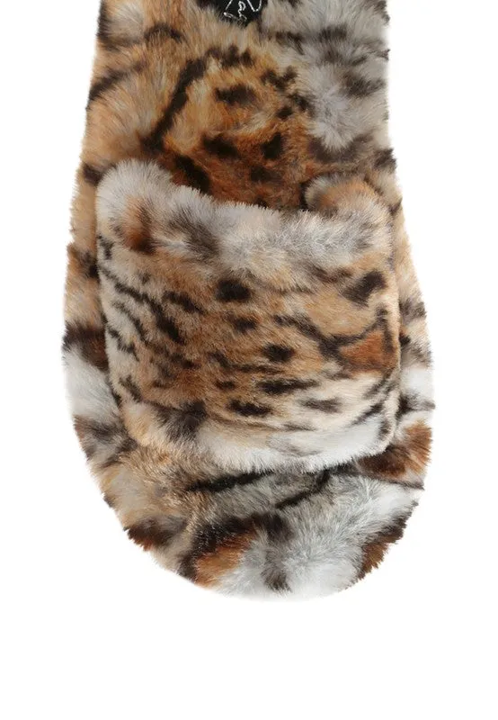 FURRY ZEBRA FLAT SLIDES